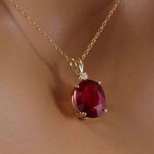 6.05ct Natural Ruby and Diamond 14KY Gold Necklace